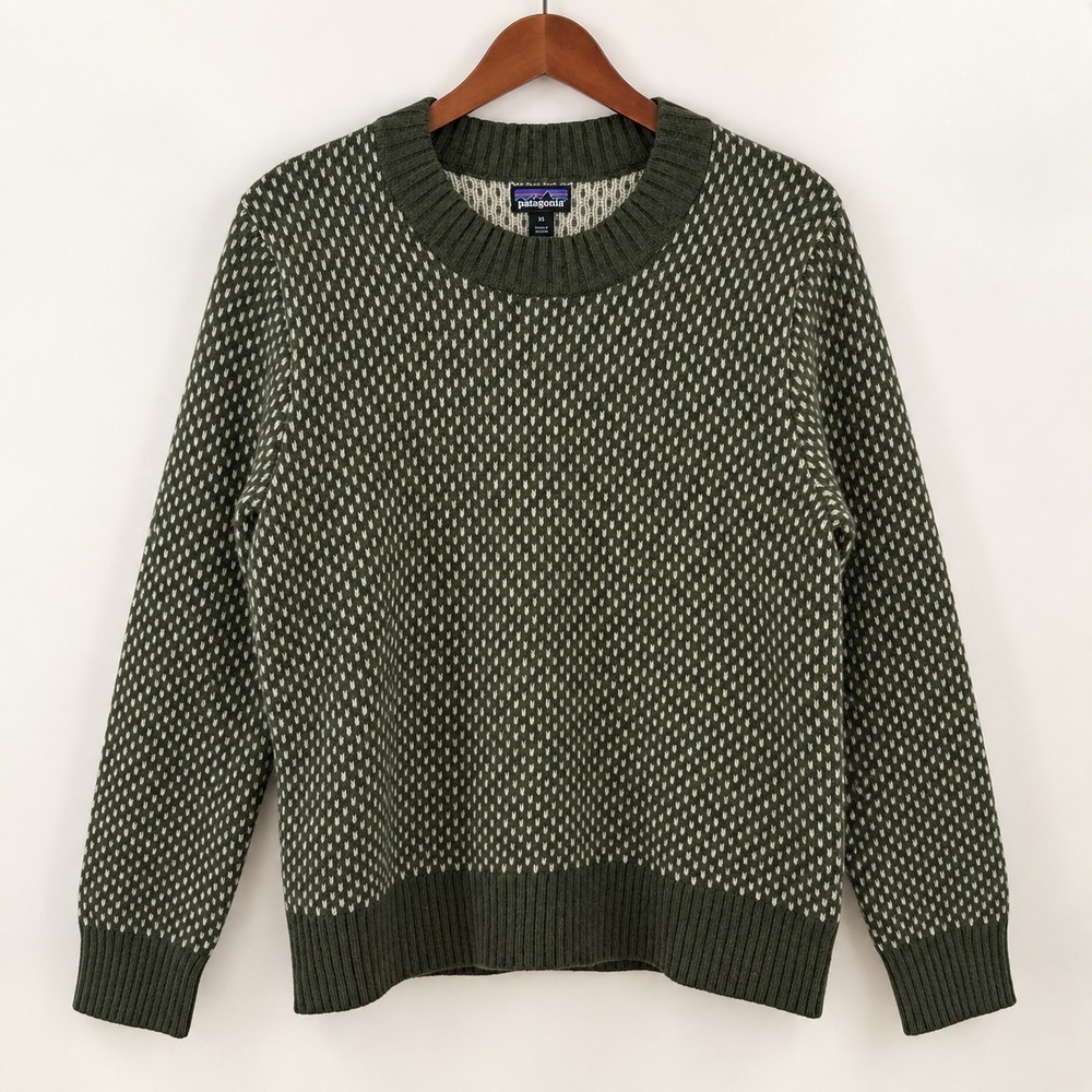 Patagonia Womens XS Recycled Wool Blend Crewneck Sweater Jacquard Olive Green